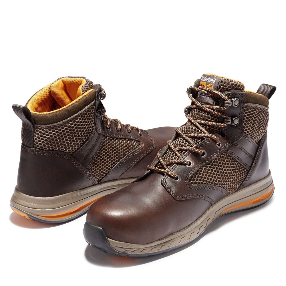 Botas Pro Timberland Argentina Hombre - Pro Drivetrain Comp Toe Mid - Marrones Oscuro - BHINMR-419